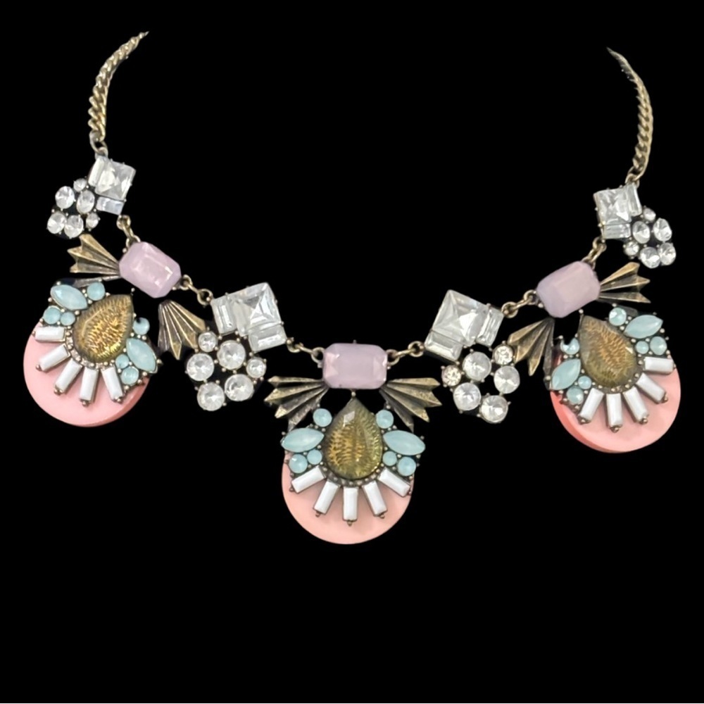 Charming Charlie bronze tone metal rhinestone statement necklace